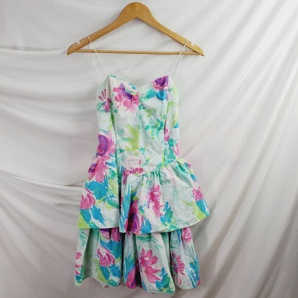 All That Jazz Women's Multicolor Fit & Flare Dress Smocked V-Neck Ruched Size S - Picture 1 of 10